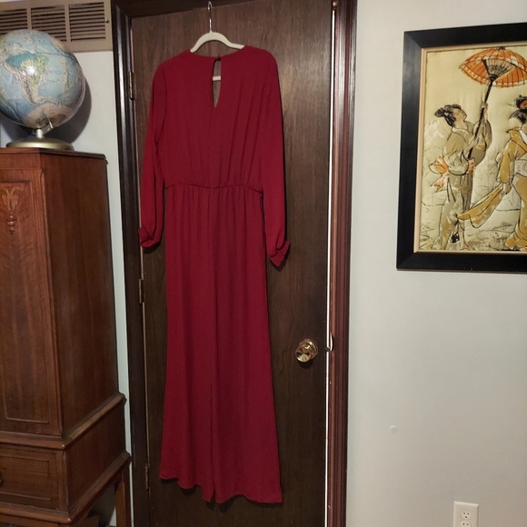 Gibson Latimer Long Sleeve Red Burgundy Wide Leg One Piece jumpsuit Size M - Picture 7 of 10